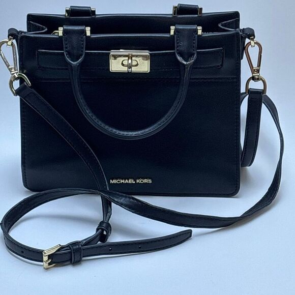 MK Michael Kors Tatiana Satchel purse bag crossbody black leather - Picture 12 of 13